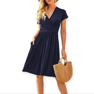 NWT LILBETTER Women's Summer Casual Short Sleeve V-Neck Short Dress w Pockets